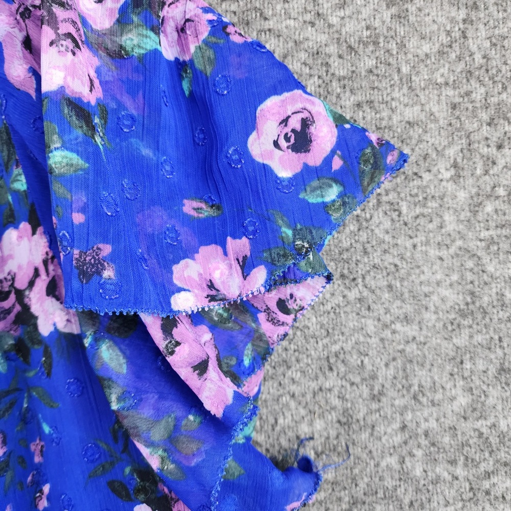 Torrid Floral Peplum Blouse Women 4 Royal Blue Good Lace Trim Clip Dot Chiffon - Picture 4 of 8